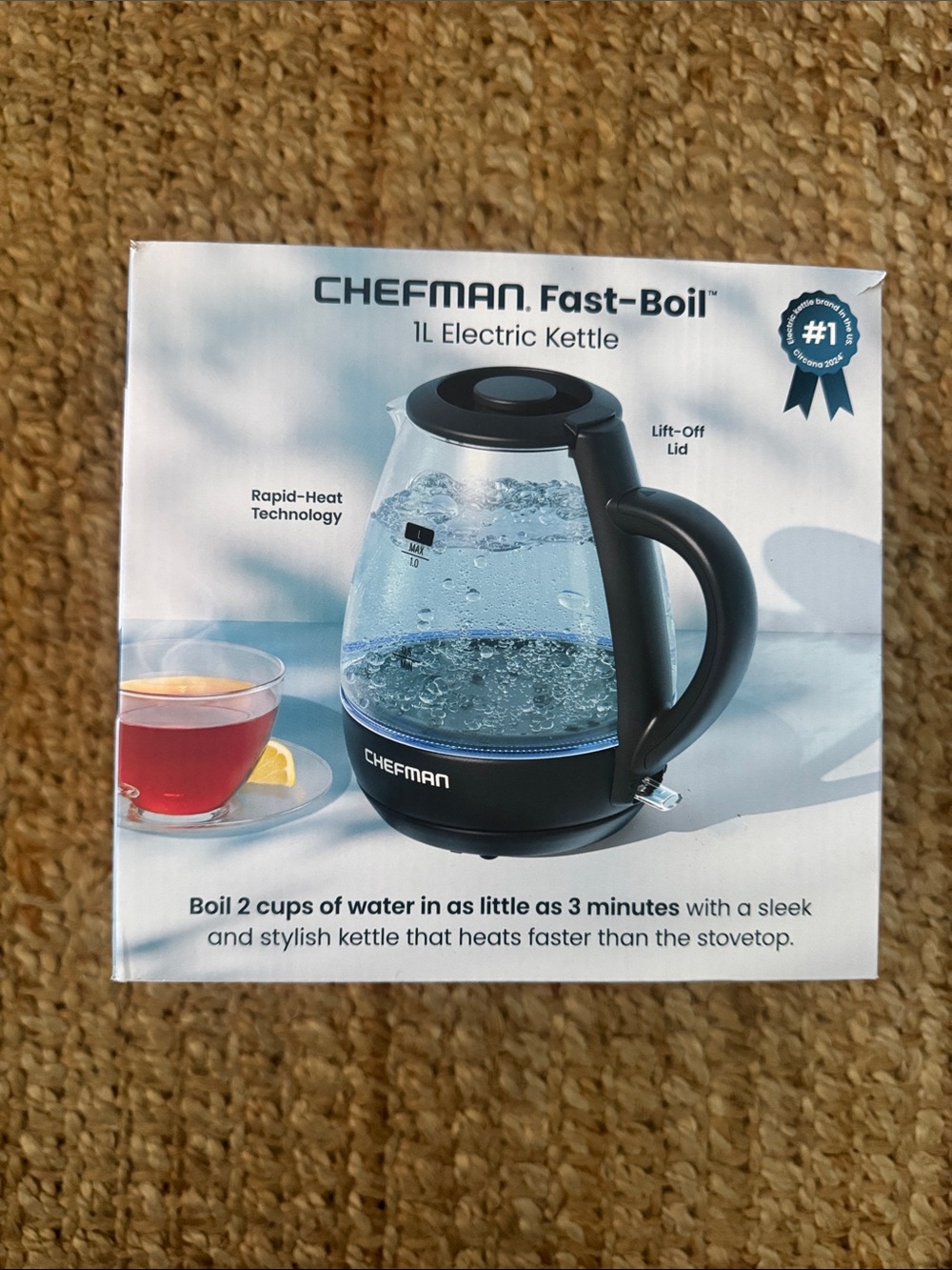 NWT Chefman Fast-Boil 1L Electric Kettle - Black
